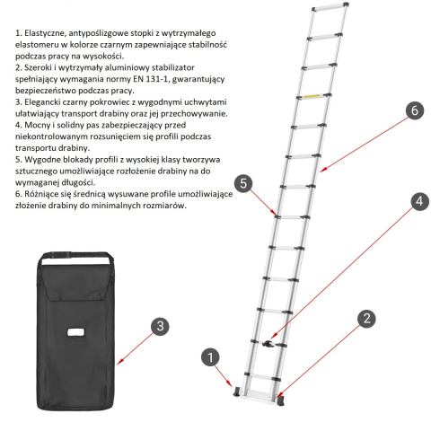 DRABINA TELESKOPOWA ALUMINIOWA przystawna do 320cm do 150 kg