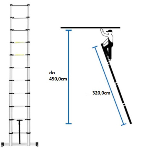 DRABINA TELESKOPOWA ALUMINIOWA przystawna do 320cm do 150 kg