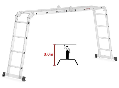 Wielofunkcyjna DRABINA PRZEGUBOWA aluminiowa 4x4 z PODESTEM