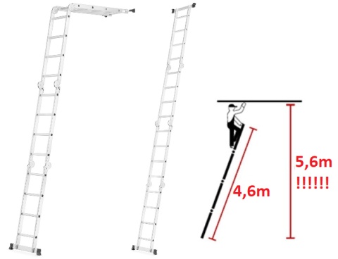 Wielofunkcyjna DRABINA PRZEGUBOWA aluminiowa 4x4 z PODESTEM