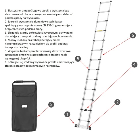 DRABINA TELESKOPOWA ALUMINIOWA przystawna do 380cm do 150 kg