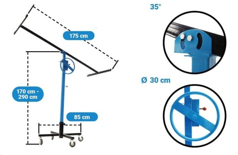 Podnośnik do płyt karton-gipsowych GK OSB 17-290cm do 40kg