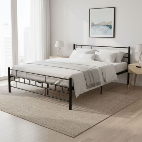 ŁÓŻKO metalowe 160x200 cm ze stelażem CZARNE NOWOCZESNE