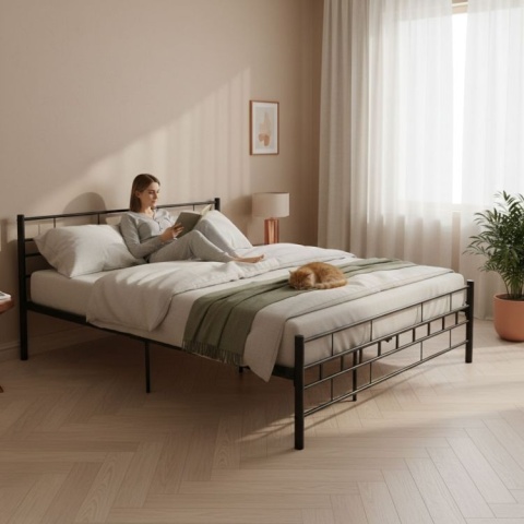 ŁÓŻKO metalowe 140x200 cm ze stelażem CZARNE NOWOCZESNE