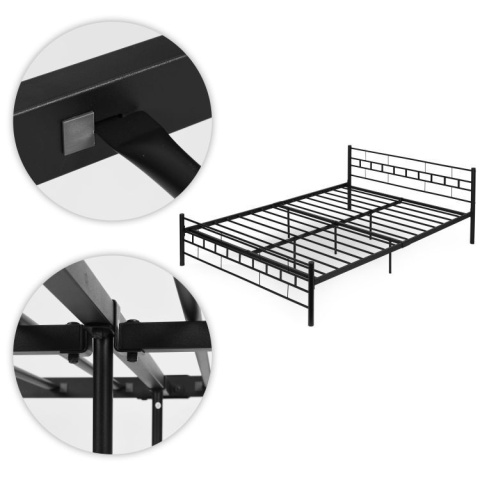 ŁÓŻKO metalowe 140x200 cm ze stelażem CZARNE NOWOCZESNE