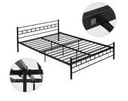 ŁÓŻKO metalowe 140x200 cm ze stelażem CZARNE NOWOCZESNE