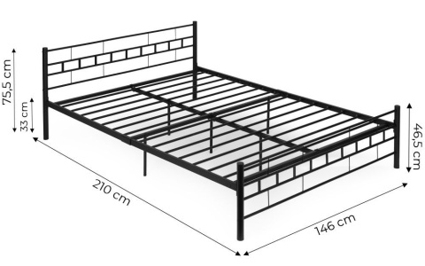 ŁÓŻKO metalowe 140x200 cm ze stelażem CZARNE NOWOCZESNE