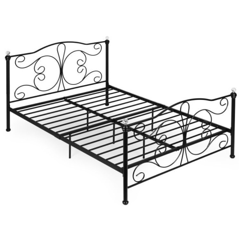 ŁÓŻKO metalowe 140x200 cm ze stelażem CZARNE KLASYCZNE