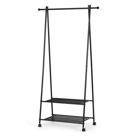 Wieszak stojący stojak na kółkach z 2 półkami na ubrania buty ModernHome