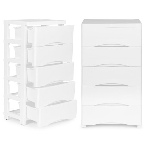 Regał z 5 wysuwanymi szufladami nogi z kółkami biały ModernHome