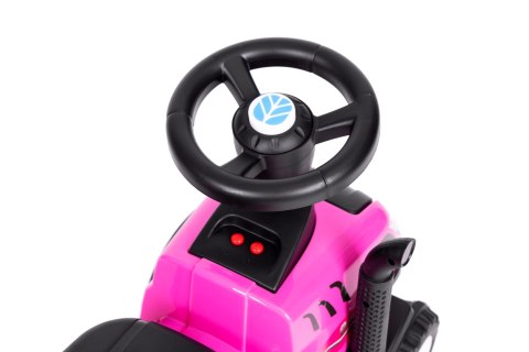 Jeździk traktor New Holland z przyczepką interaktywna kierownica dźwięki dla dzieci różowy