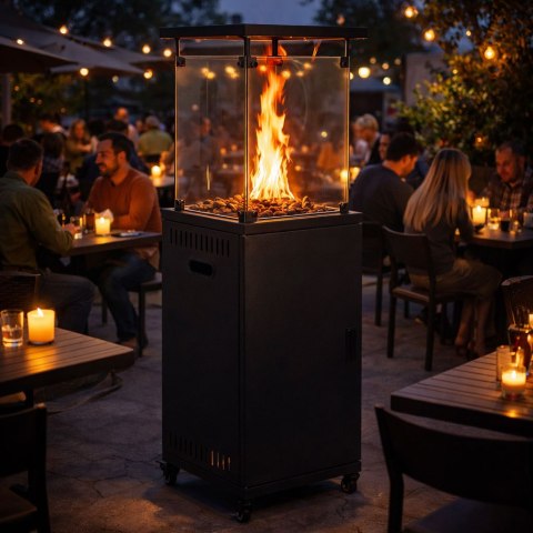 Ogrzewacz gazowy promiennik grzejnik 13 kW szklany na ogród patio reduktor kamienie wulkaniczne pokrowiec MultiGarden