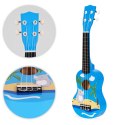 Gitara ukulele dla dzieci drewniana 4 struny nylonowe kostka do gry ECOTOYS