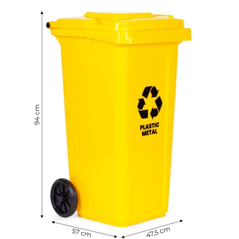 Kosz na smieci pojemnik 120L kubeł śmietnik żółty plastik gumowe koła