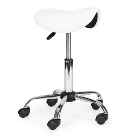 Stołek obrotowy siodło taboret kosmetyczny medyczny fotel regulowany biały ModernHome