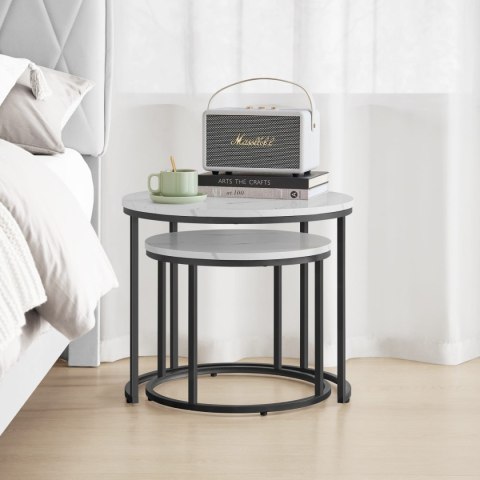 Stolik kawowy okrągły 2 szt. - marmur / nogi czarne