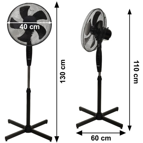 Wentylator podłogowy wiatrak stojący 45W 3 tryby pracy 5 łopatek czarny
