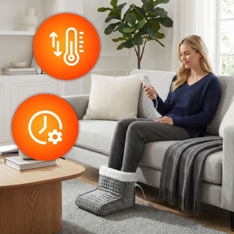 Elektryczny ogrzewacz do stóp z pilotem miękki but 10 poziomów grzania ciemnoszary ModernHome