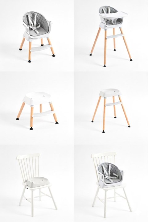 Fotelik krzesełko do karmienia dzieci 6w1 pikowane poszycie tacka szary ECOTOYS