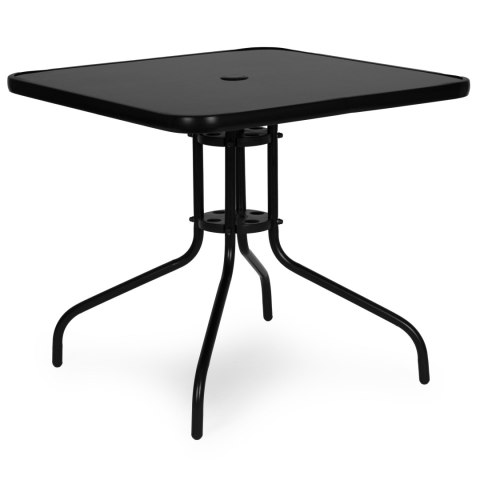 Stolik ogrodowy kwadratowy 80 cm szkło hartowane otwór na parasol czarny MultiGarden