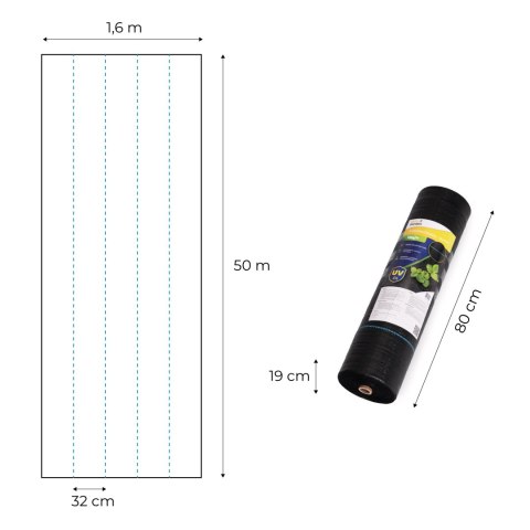 Agrowłóknina czarna agrotkanina UV 135g mata antychwastowa 1,6x50m kołki MulltiGarden