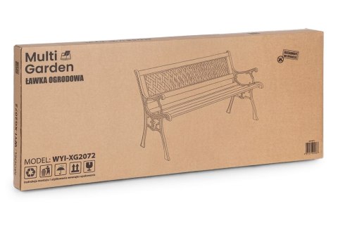 Drewniana ławka ogrodowa 126x51 cm z ażurowym oparciem i żeliwnymi nogami parkowa MultiGarden