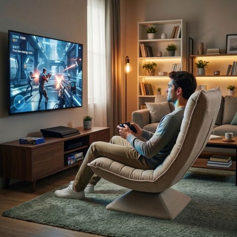 Fotel obrotowy wypoczynkowy regulowany leżanka do salonu beżowy ModernHome