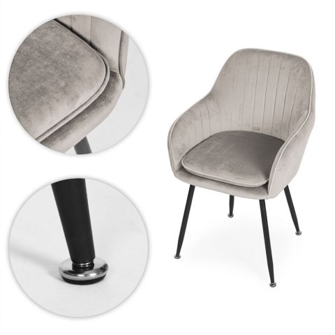 Krzesło tapicerowane welurowe nowoczesne do jadalni salonu jasny szary ModernHome