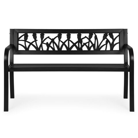 Ławka ogrodowa z dekoracyjnym oparciem 120x50 cm metalowa parkowa czarna MultiGarden