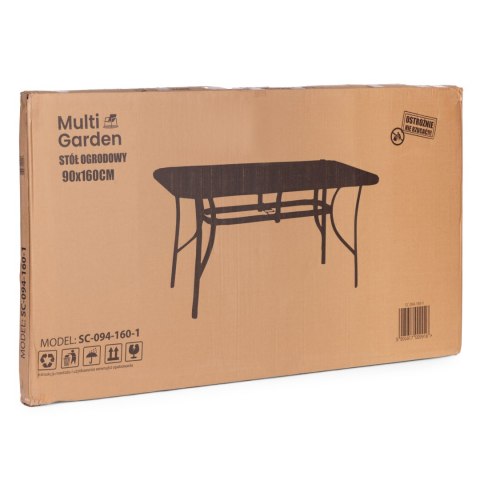 Stół ogrodowy 160x90 cm szkło hartowane otwór na parasol czarny MultiGarden