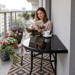 Stolik półokrągły szklany kawowy na balkon taras patio czarny MultiGarden