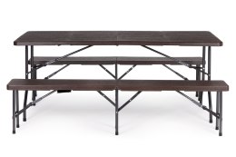 Zestaw cateringowy stół bankietowy 180 cm + 2 ławki brąz MultiGarden