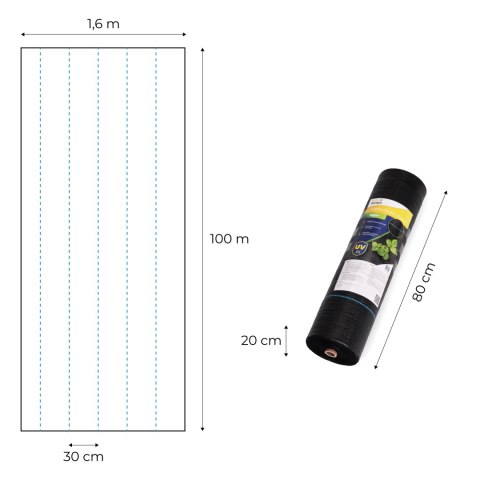 Agrowłóknina czarna agrotkanina UV 90g mata antychwastowa 1,6x100m kołki MulltiGarden