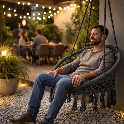 Fotel wiszący boho huśtawka ogrodowa bocianie gniazdo szary MultiGarden