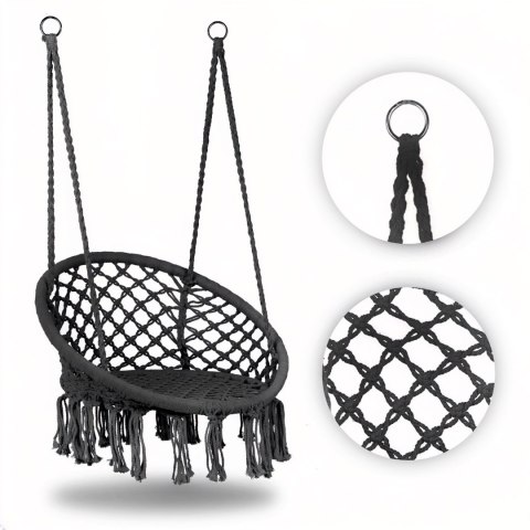 Fotel wiszący boho huśtawka ogrodowa bocianie gniazdo szary MultiGarden