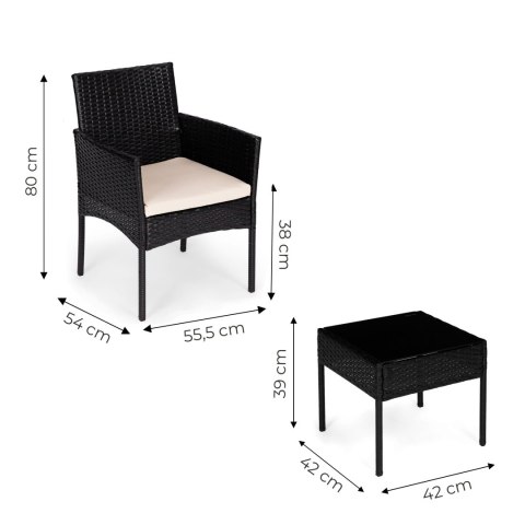 Komplet mebli ogrodowych z technorattanu 2 krzesła stolik czarny MultiGarden