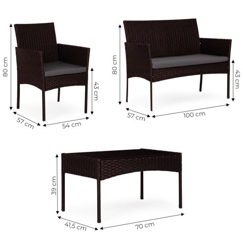 Komplet mebli ogrodowych z technorattanu ławka stolik krzesła brązowy MultiGarden