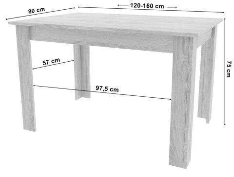 Stół rozkładany prostokątny 120-160x80 cm do kuchni jadalni dla 4-6 osób dąb artisan