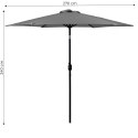Duży parasol ogrodowy skośny łamany z korbą 6 żeber szary 270 cm MultiGarden