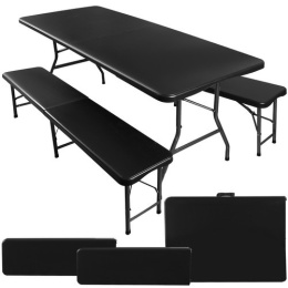 MEBLE OGRODOWE Cateringowe kpl. 180cm stół + 2 ławki BLACK