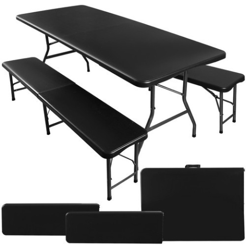 MEBLE OGRODOWE Cateringowe kpl. 180cm stół + 2 ławki BLACK