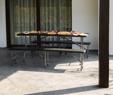 MEBLE OGRODOWE Cateringowe kpl. 180cm stół + 2 ławki BLACK