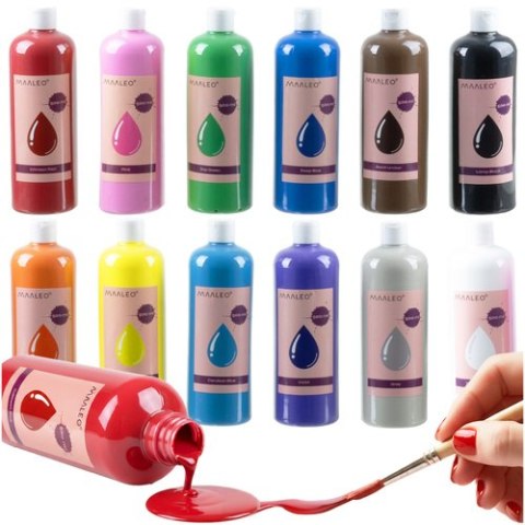 Farby plakatowe- zestaw 12szt x500ml Maaleo 26340