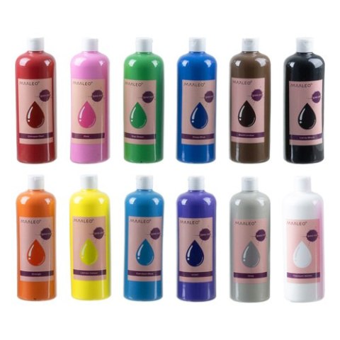 Farby plakatowe- zestaw 12szt x500ml Maaleo 26340
