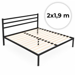 Łóżko metalowe 190x200 cm ze stelażem i zagłówkiem minimalistyczna czarna rama ModernHome