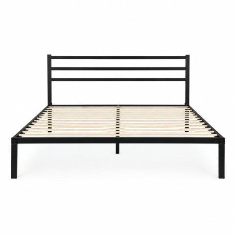 Łóżko metalowe 190x200 cm ze stelażem i zagłówkiem minimalistyczna czarna rama ModernHome