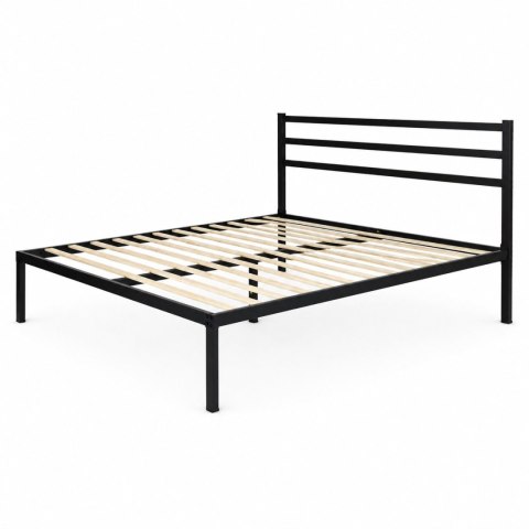 Łóżko metalowe 190x200 cm ze stelażem i zagłówkiem minimalistyczna czarna rama ModernHome