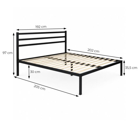 Łóżko metalowe 190x200 cm ze stelażem i zagłówkiem minimalistyczna czarna rama ModernHome
