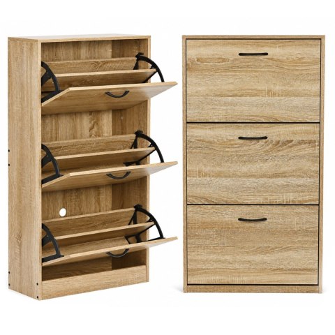Szafka na buty 3-komorowa 60 cm uchylna do przedpokoju loft jasny dąb ModernHome