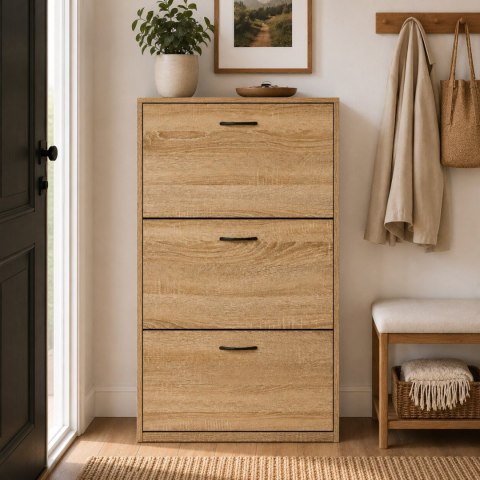 Szafka na buty 3-komorowa 60 cm uchylna do przedpokoju loft jasny dąb ModernHome